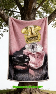 Versace Pink Black Yellow Crystal Perfume Bottles Print Flannel Sofa Throw Blanket IMG_1629